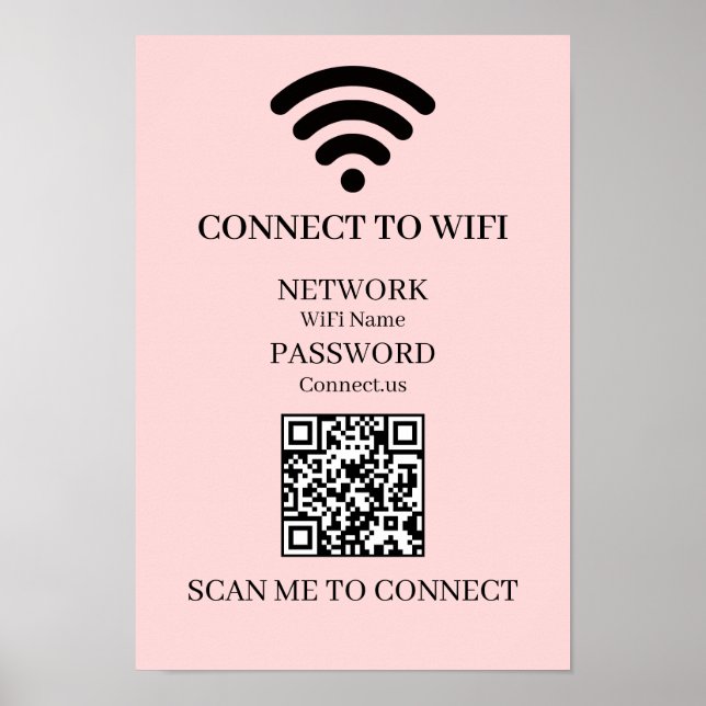 Póster Código QR de WiFi Rosa Personalizado | Pantalla de (Frente)