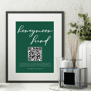 Póster Código QR del Boda del fondo de luna de miel verde