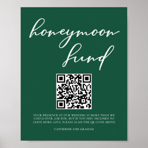Póster Código QR del Boda del fondo de luna de miel verde