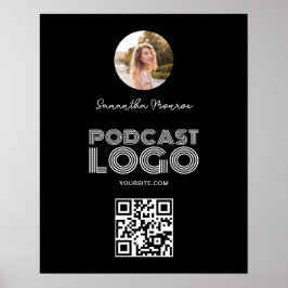 Póster Código QR del logotipo de podcast moderno en blanc