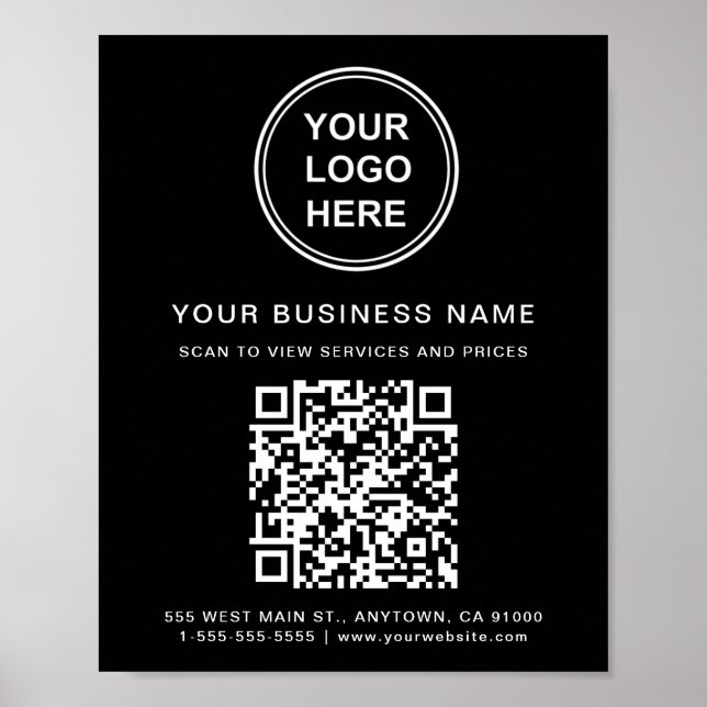 Póster Código QR del logotipo empresarial negro (Frente)