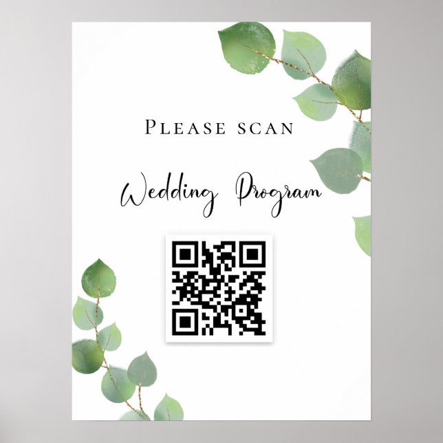 Póster Código QR del programa de boda eucalipto verde (Frente)
