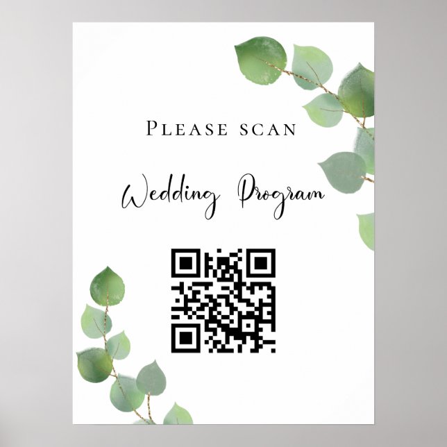 Póster Código QR del programa de boda eucalipto verde (Frente)