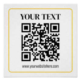 Póster Código QR editable y texto con borde de oro amaril