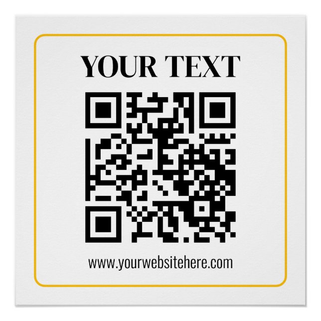 Póster Código QR editable y texto con borde de oro amaril (Anverso)