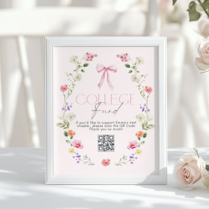 Póster Código Qr Fondo Universitario Graduación Lazo Rosa