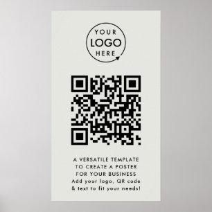Póster Código QR   Gris sencillo profesional con logotipo