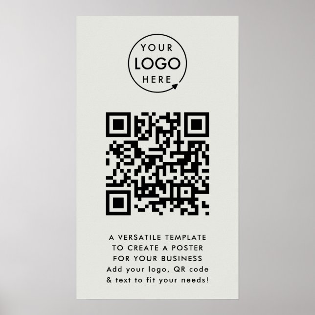 Póster Código QR | Gris sencillo profesional con logotipo (Frente)