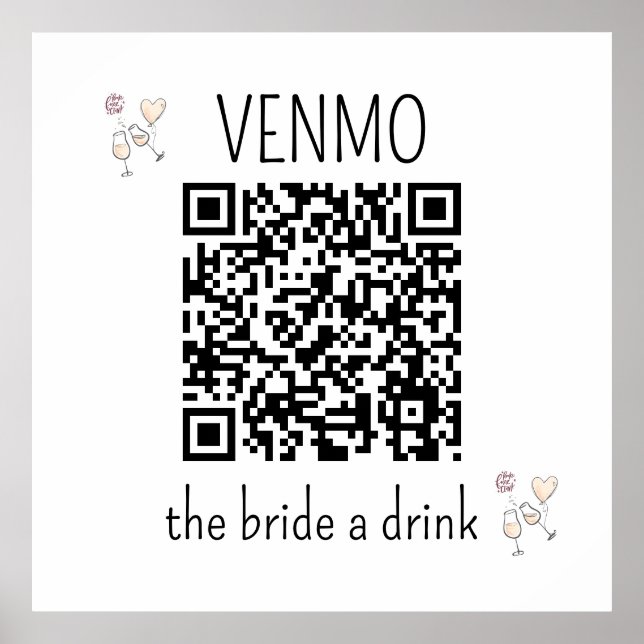 Póster Código QR para VENMO a la Novia una Bebida Despedi (Frente)