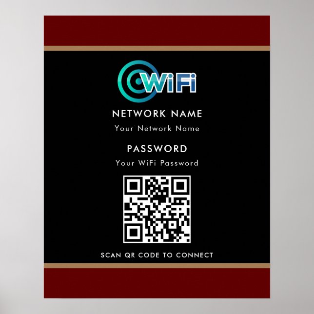 Póster Código QR personalizado contraseña de red Wi-Fi ne (Frente)