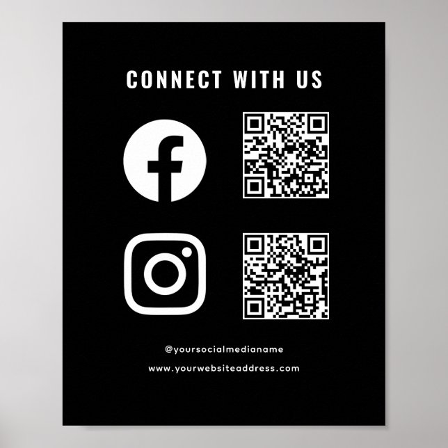 Póster Código QR Redes Sociales Seguir Escanear Conectars (Frente)
