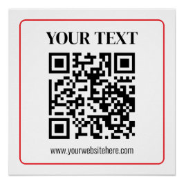 Póster Código QR simple en blanco y negro con borde rojo