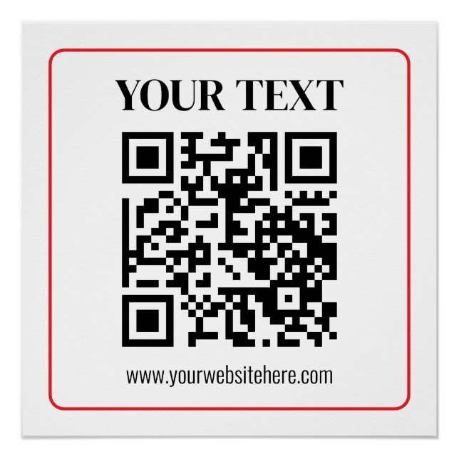 Póster Código QR simple en blanco y negro con borde rojo (Anverso)