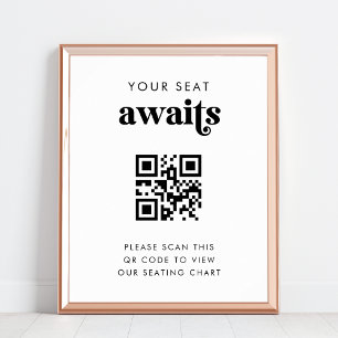 Póster Código QR Su Asiento Espera La Tabla De Asientos B