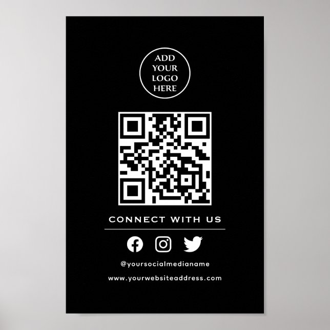 Póster Código QR Su Logo Sigue El Escáner Para Conectarse (Frente)