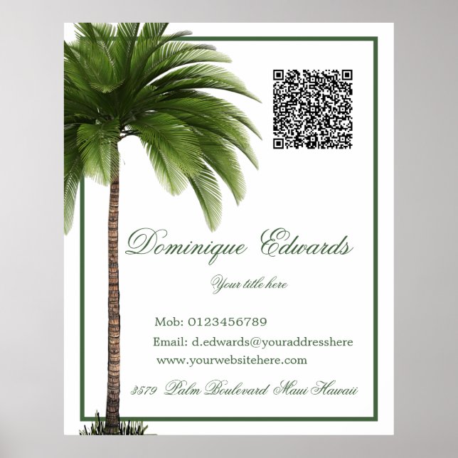 Póster Código QR Vintage Palm Tree Tropical Elegical (Frente)