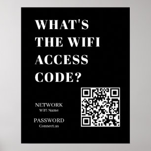 Póster Código QR WiFi negro personalizado Mostrar contr