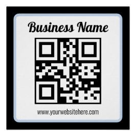 Póster Código QR y texto editables con borde azul claro