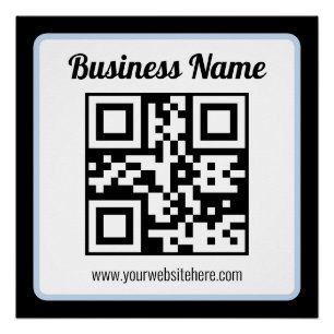 Póster Código QR y texto editables con borde azul claro