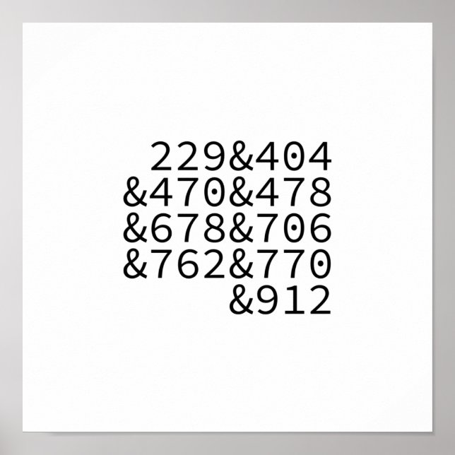 Póster Códigos de área de Georgia (Frente)