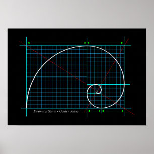 Póster Coeficiente de oro, espiral de Fibonacci, dibujo