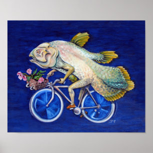 Póster Coelacanth montando una bicicleta con flores