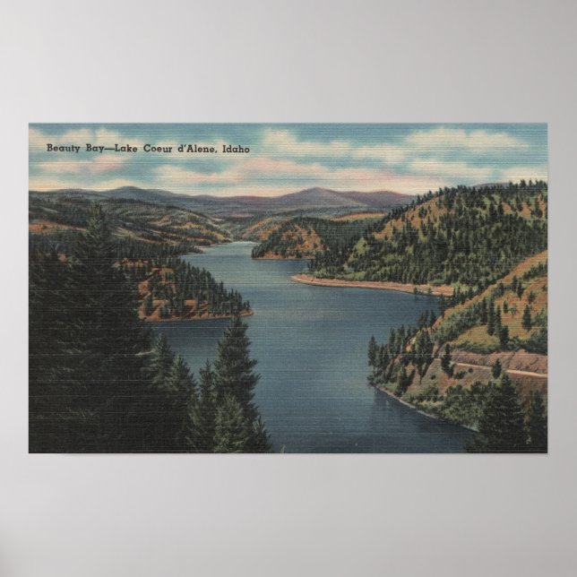 Póster Coeur d'Alene, ID - Vista de la Bahía de Belleza (Frente)
