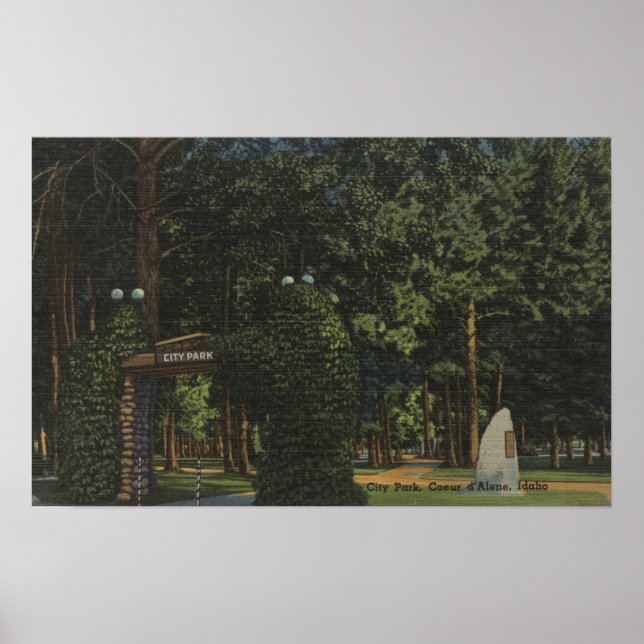Póster Coeur d'Alene, ID - Vista del Parque de la Ciudad (Frente)