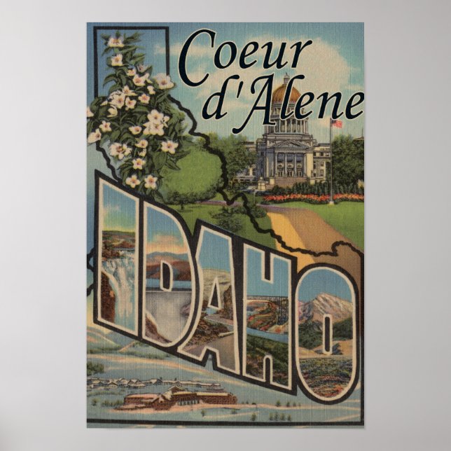 Póster Coeur d'Alene, Idaho - Large Letter Scenes (Frente)