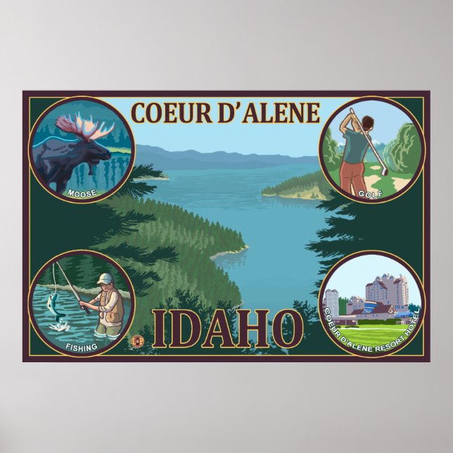 Póster Coeur D'Alene, IdahoScenic Travel Poster (Frente)