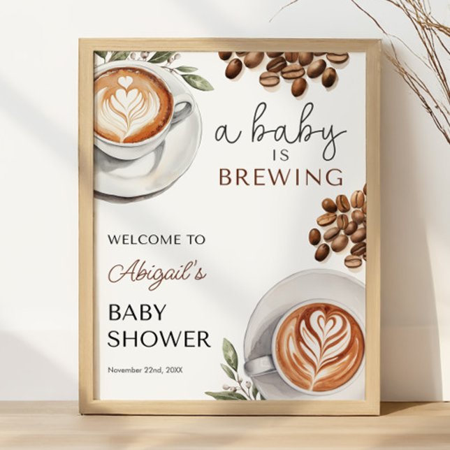 Póster Coffee Baby Shower Welcome - Baby Brewing 16x20 (Coffee Baby Shower Welcome - Baby is Brewing 16x20 Poster)