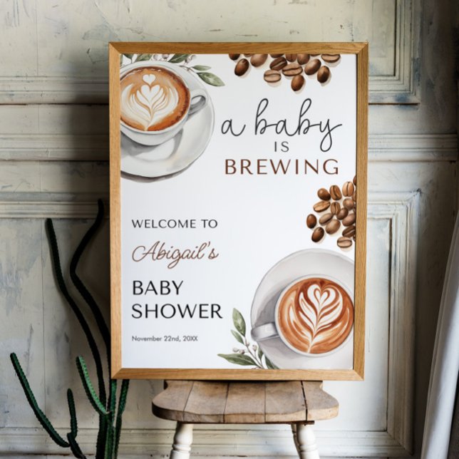 Póster Coffee Baby Shower Welcome - Baby Brewing 18x24 (Coffee Baby Shower Welcome - Baby is Brewing 18x24 Poster)