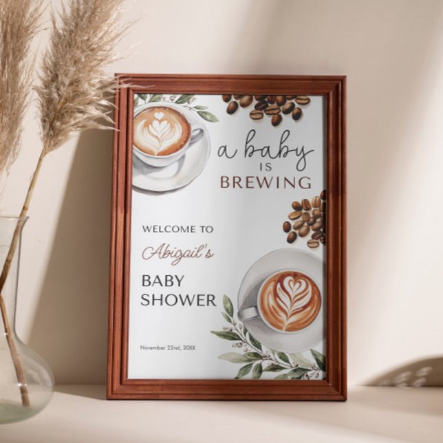 Póster Coffee Baby Shower Welcome - Baby Brewing 24x36 (Coffee Baby Shower Welcome - Baby is Brewing 24x36 Poster)