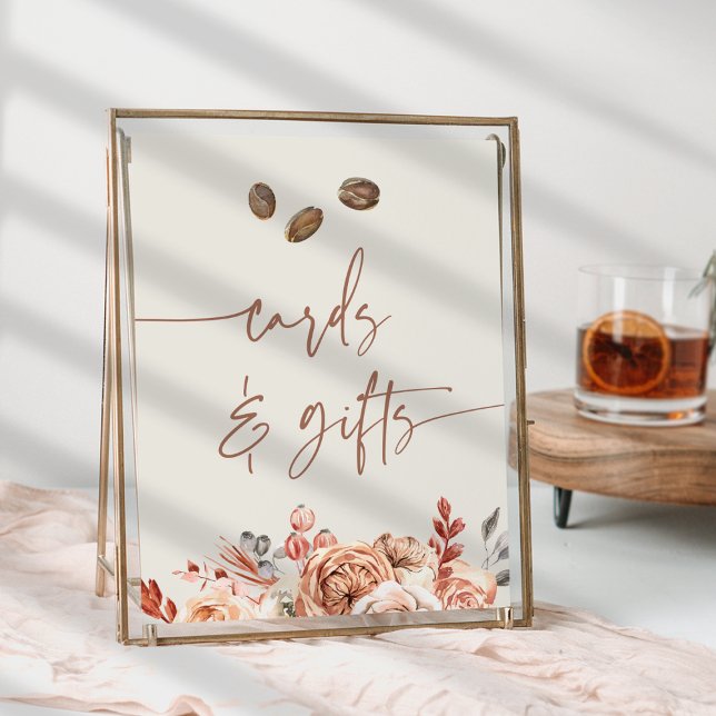 Póster Coffee Bean Bridal Shower Cards & Gifts Rótulo (Coffee bean cards & gifts sign)