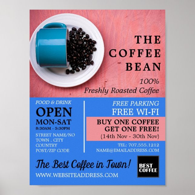 Póster Coffee Bean Mug, Barista, Café, Publicidad de café (Frente)