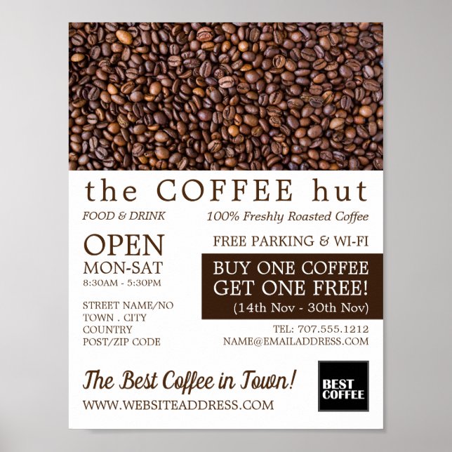 Póster Coffee Beans, Barista, Café, anuncio de café (Frente)