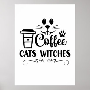 Póster Coffee de Halloween Cats Witts Cumpleaños