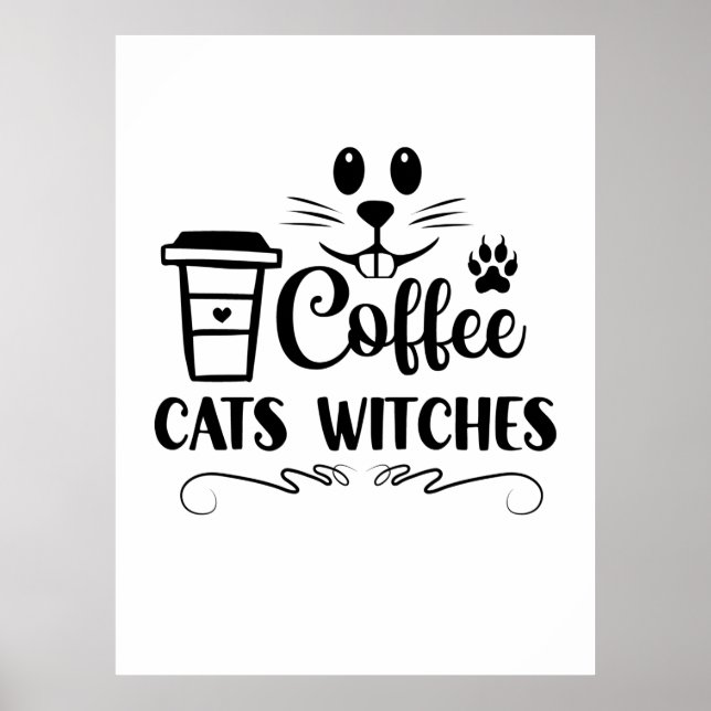Póster Coffee de Halloween Cats Witts Cumpleaños (Frente)