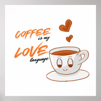 Póster Coffee Love – Cute Coffee Illustration Cafe Wall 