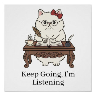 Póster Coffee Loving Cat Studying Cute Motivational Art