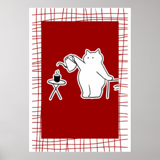 Póster Coffee Making Cat — Cozy Cafe Aesthetic Art