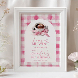 Póster Coffee Pink Bow Bridal Shower Welcome Sign