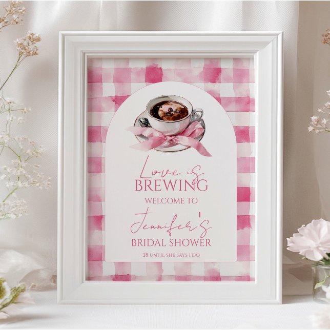 Póster Coffee Pink Bow Bridal Shower Welcome Sign (Subido por el creador)