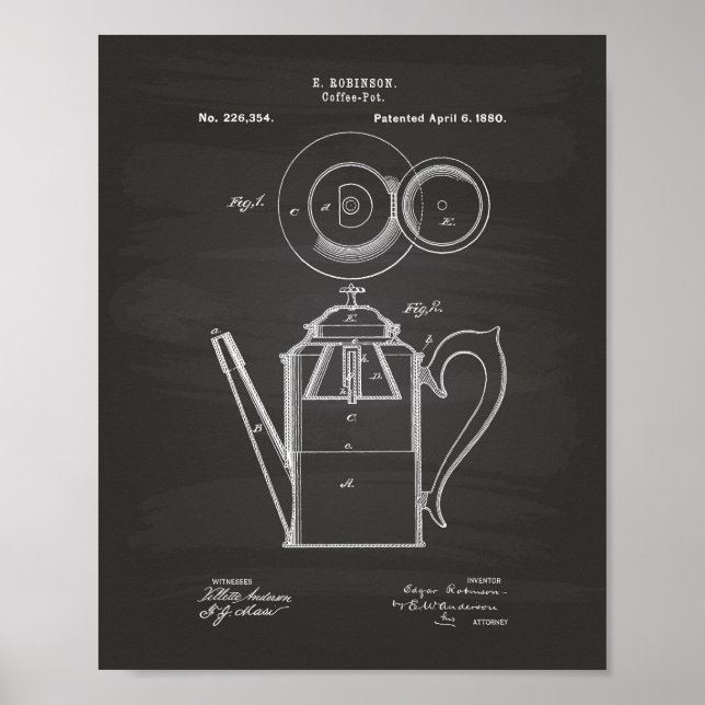 Póster Coffee Pot 1880 Patent Art Chalkboard (Frente)