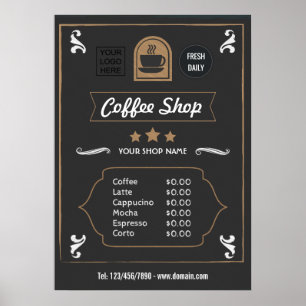 Póster Coffee Shop Retro añadir el menú del logotipo