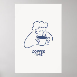 Póster Coffee Time Man con Gran Copa Print Cafe Minimalis