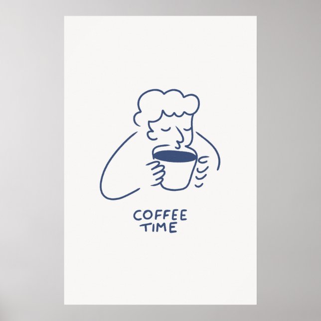 Póster Coffee Time Man con Gran Copa Print Cafe Minimalis (Frente)