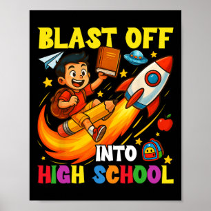Póster Cohete despega hacia la escuela secundaria diverti