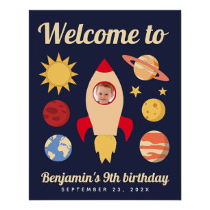 Póster Cohete en el Espacio Cumpleaños Niño Foto Bienveni