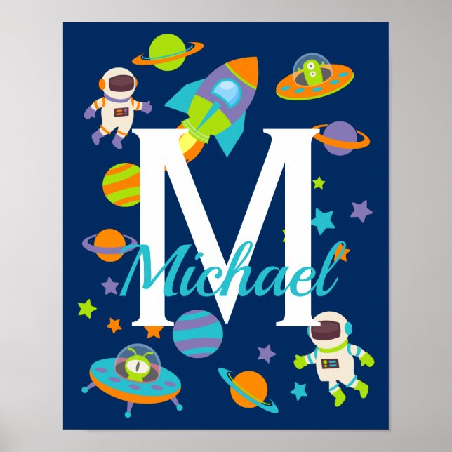 Póster Cohete Espacial Exterior para Niños (Frente)